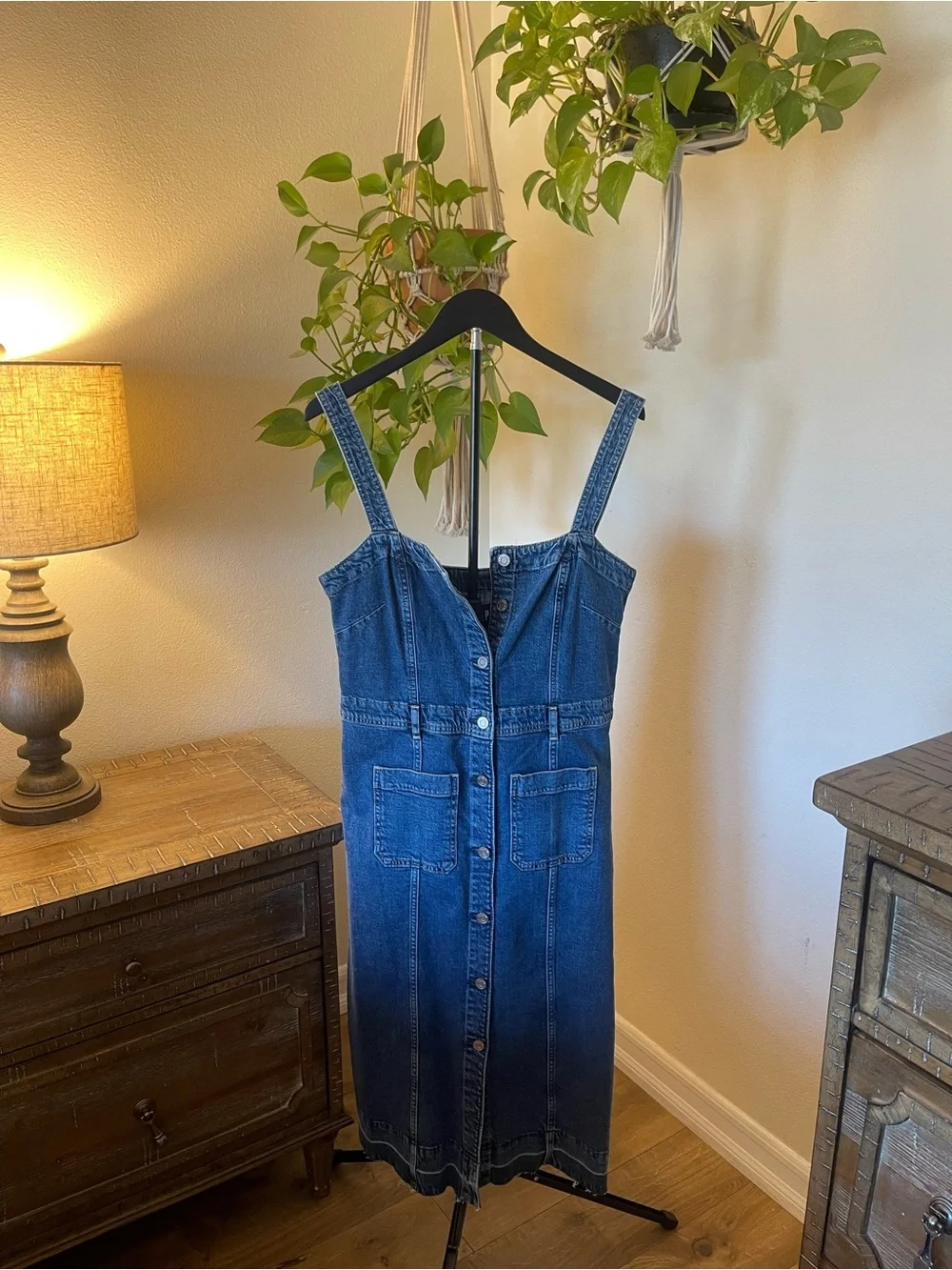 GAP Blue Denim Button-Front Midi Dress - Picture 3 of 3